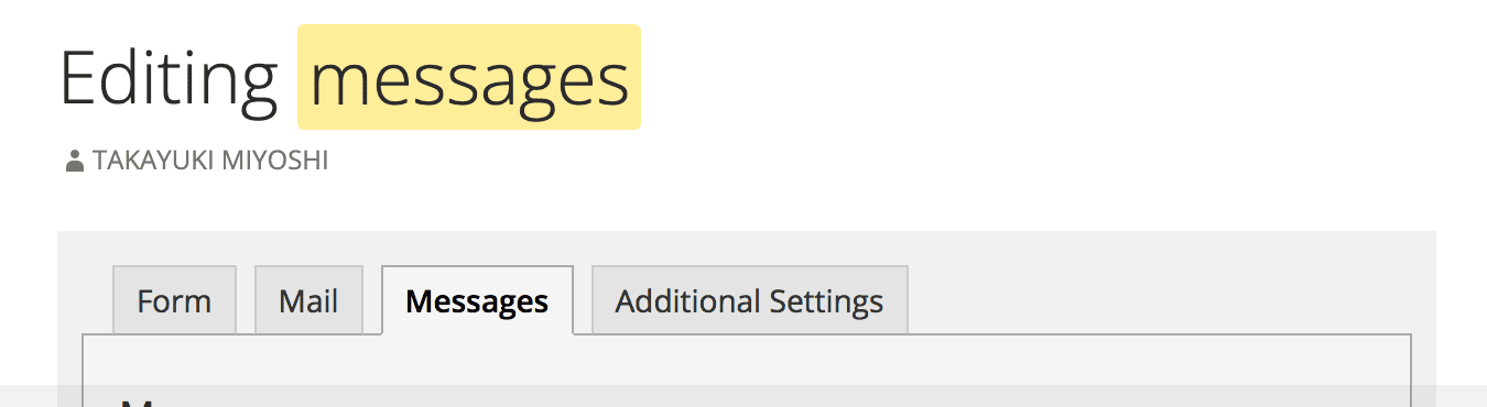 Contact Form 7 editing screen area where the Messages tab settings live, highlighted