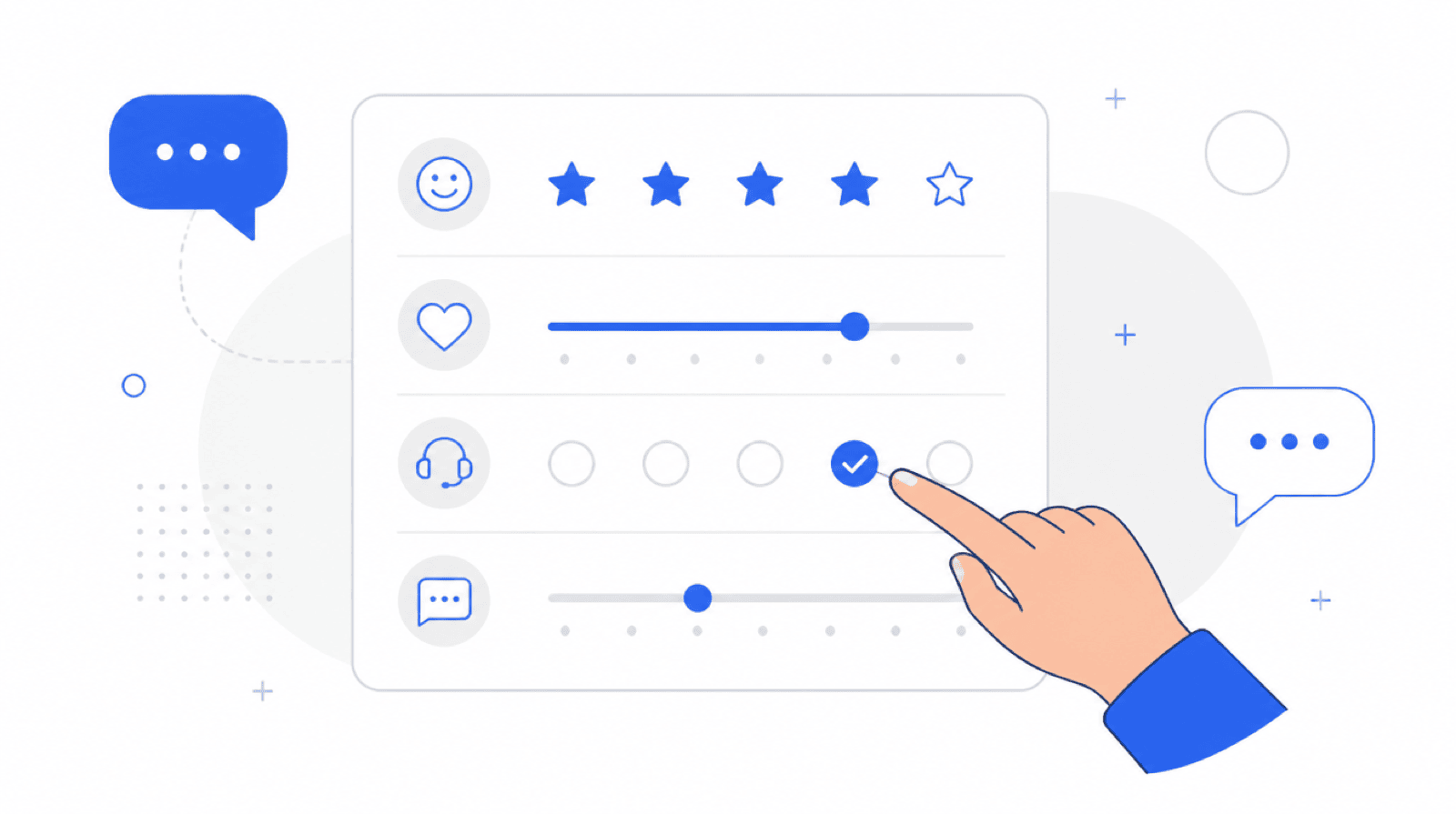 Illustration of a customer feedback survey with rating scales