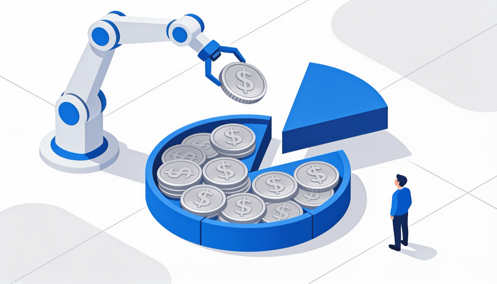 Illustration of a revenue pie with a slice being handed away