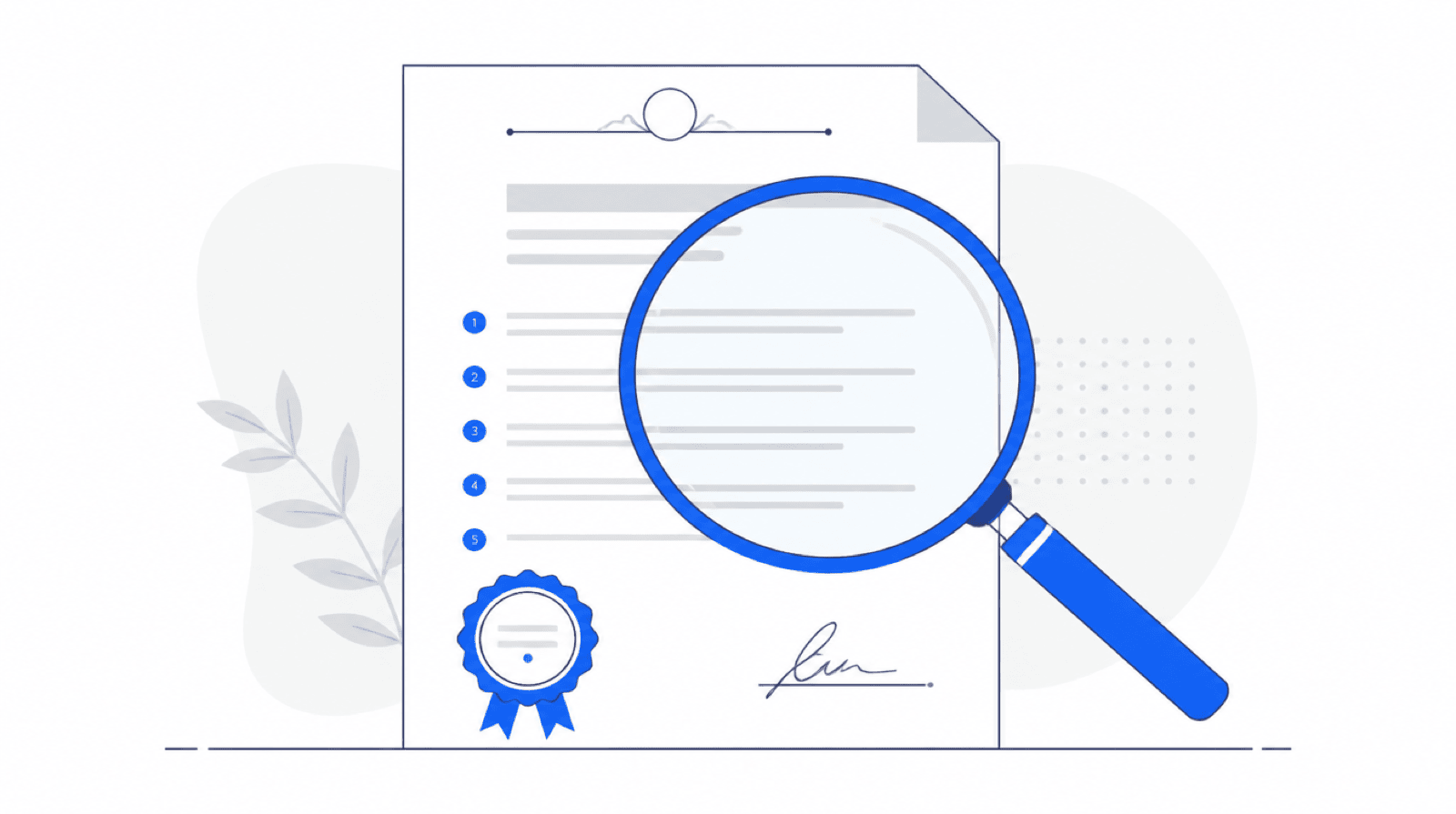 Illustration of a software license agreement document with a magnifier over the key clauses