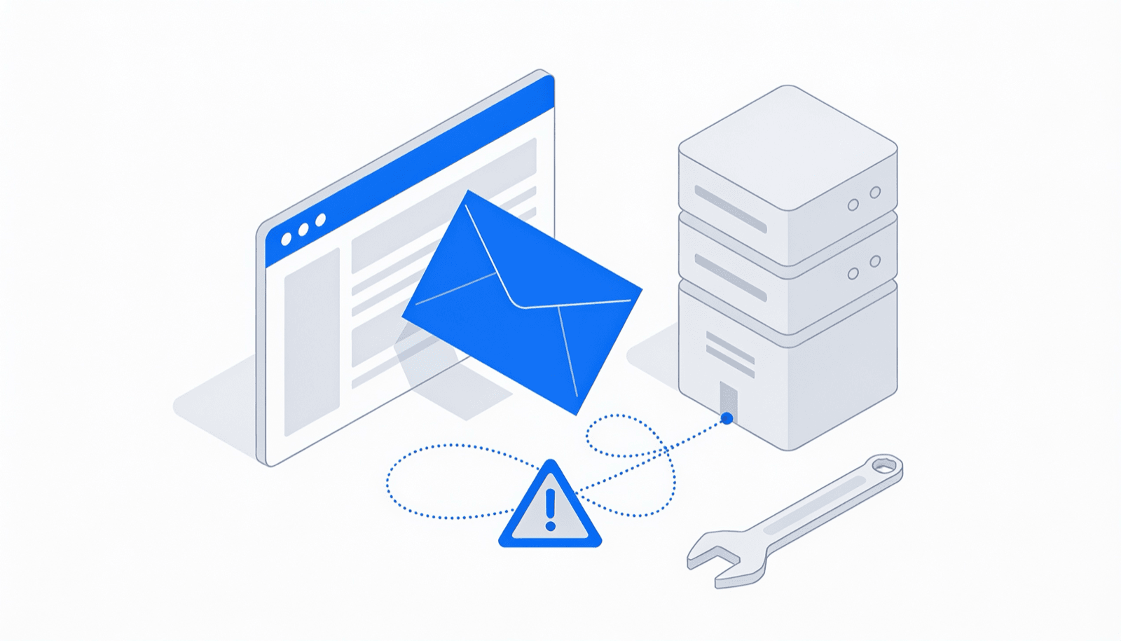 Illustration of an email failing to leave a WordPress site